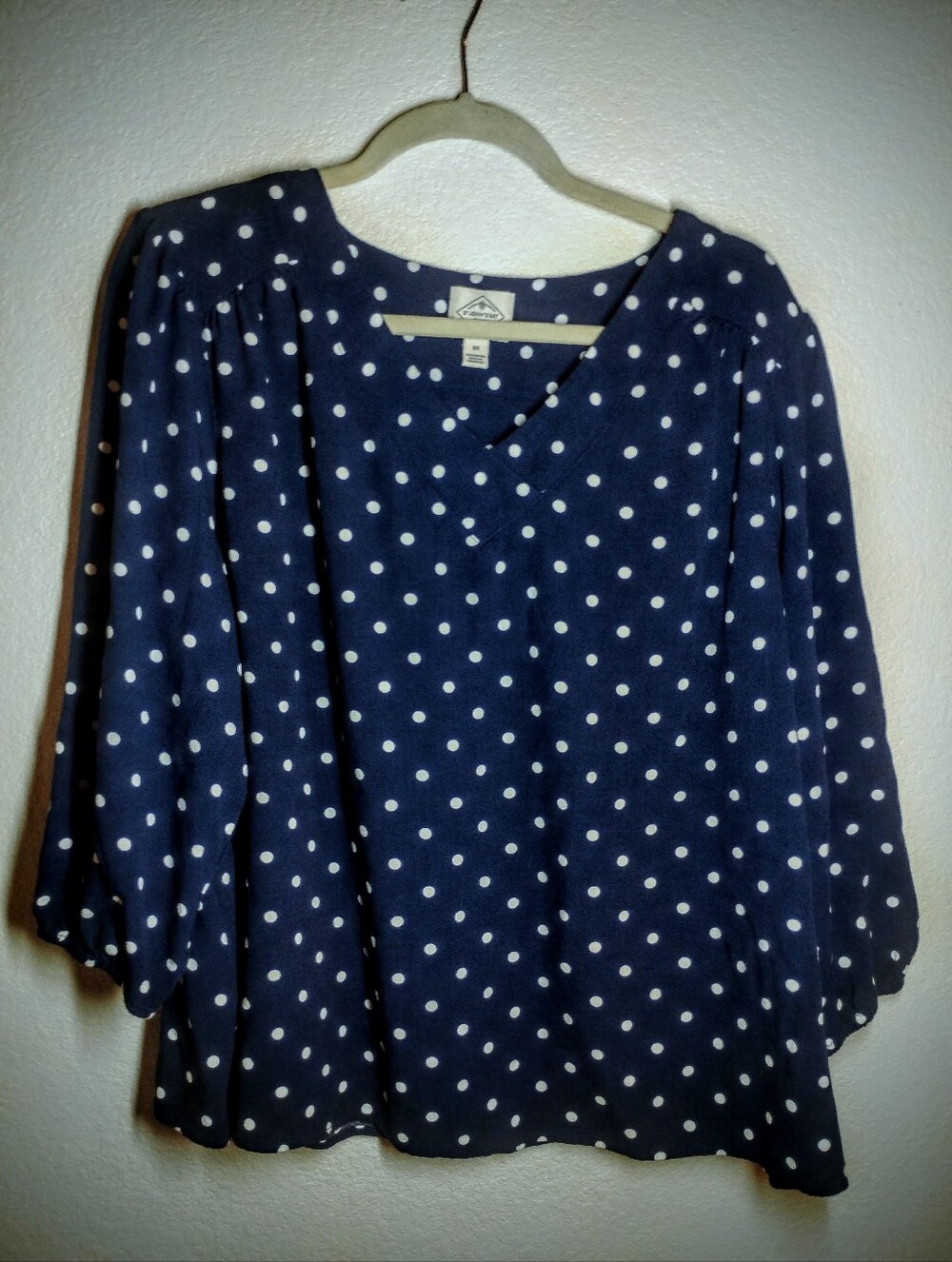 St. John's Bay Blouse 0X Navy Polka Dot Top Flowy